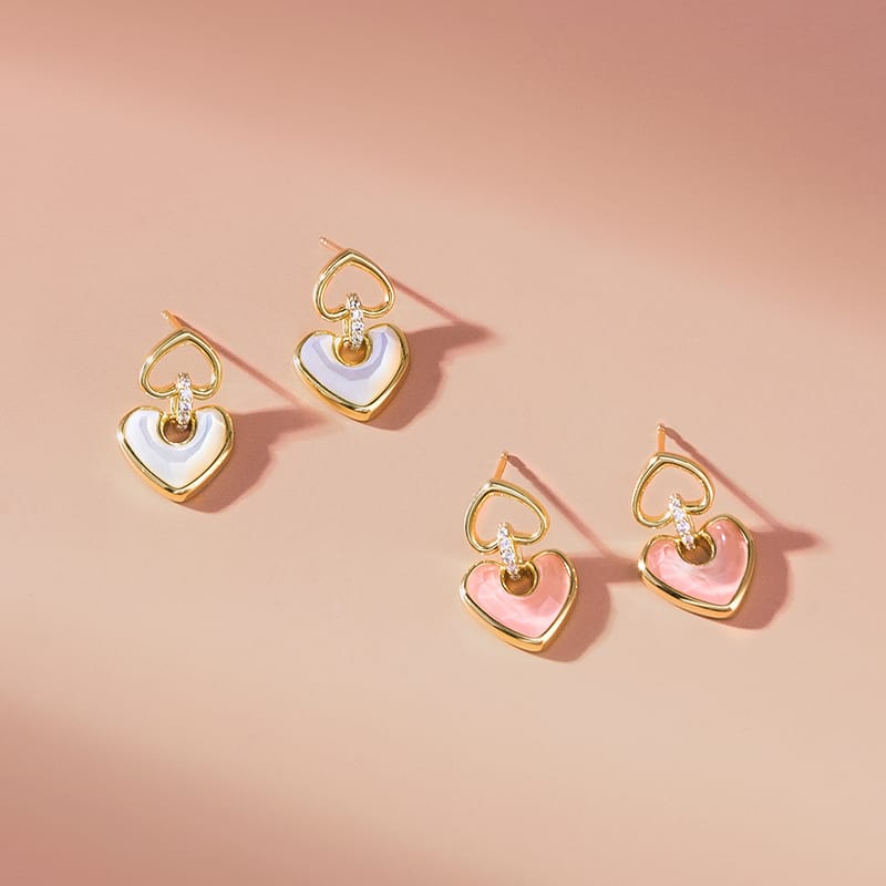Blush Heart Mother of Pearl Drop Earrings AmberLollipop