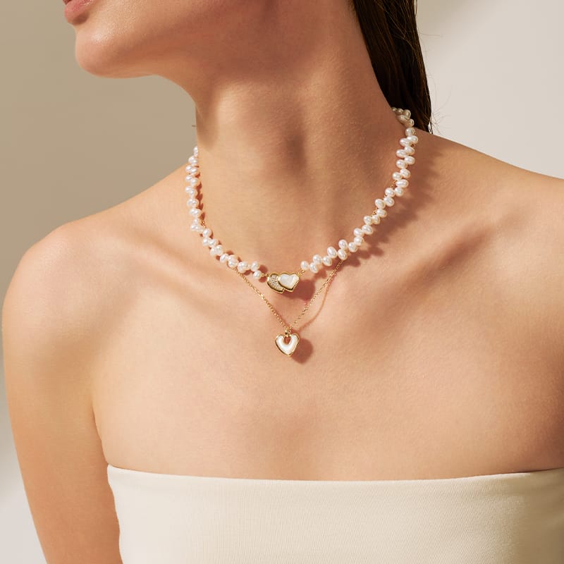 Blush Heart Mother of Pearl Necklace AmberLollipop