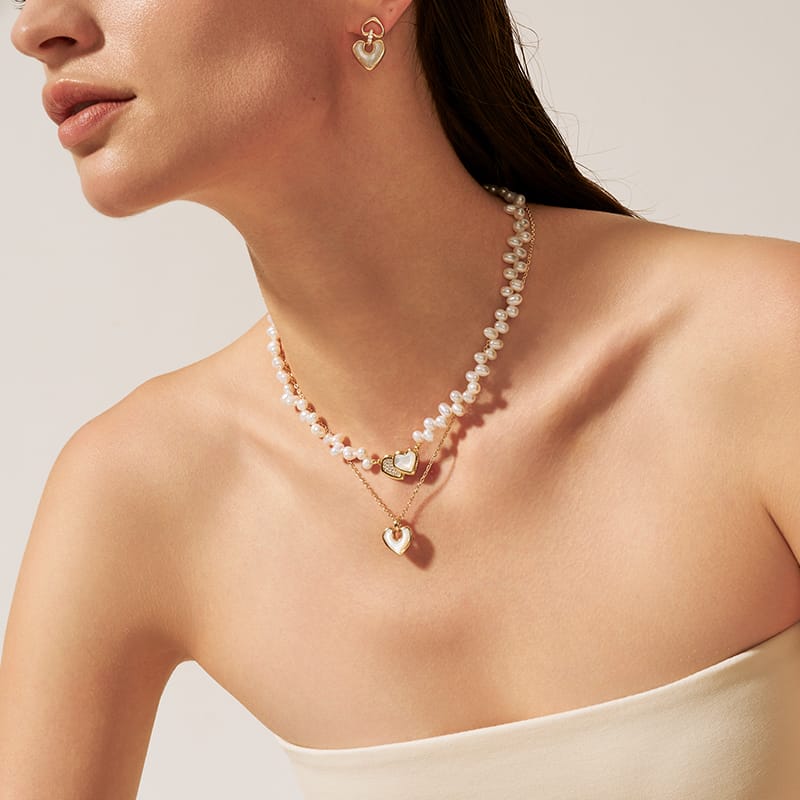 Blush Heart Mother of Pearl Necklace AmberLollipop