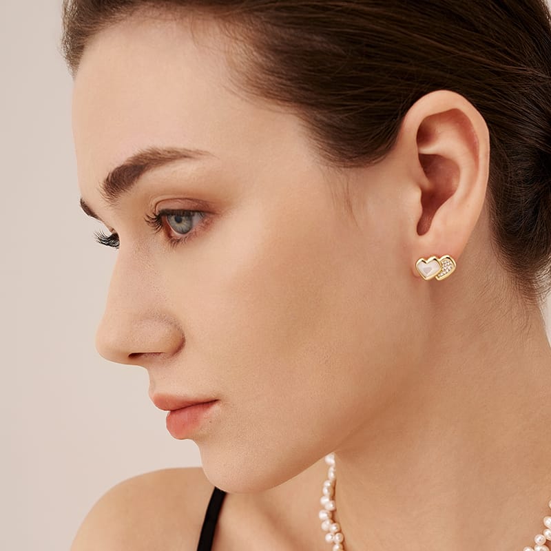Blush Heart Mother of Pearl Stud Earrings AmberLollipop