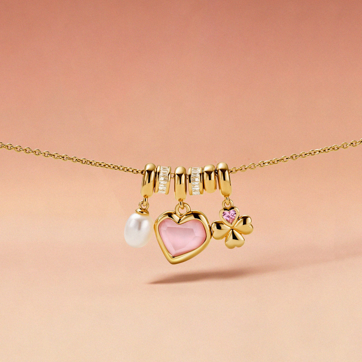 Blush Heart Pearl Charm Necklace AmberLollipop