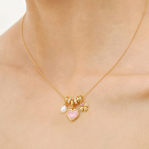 Blush Heart Pearl Charm Necklace AmberLollipop