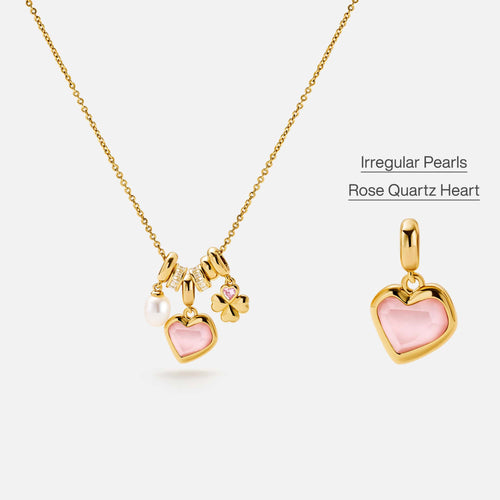 Blush Heart Pearl Charm Necklace AmberLollipop
