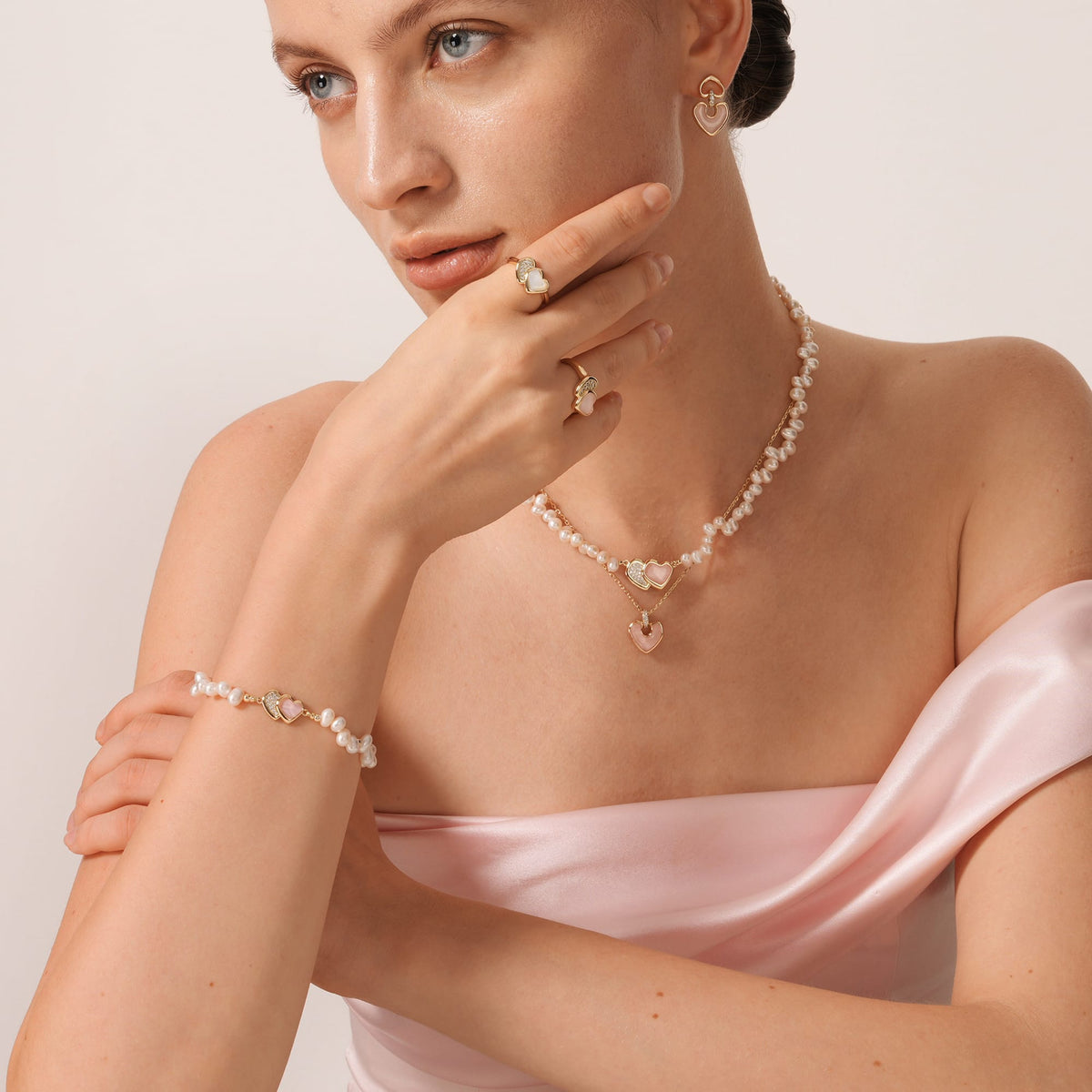 Blush Heart Rose Quartz Pearl Bracelet AmberLollipop