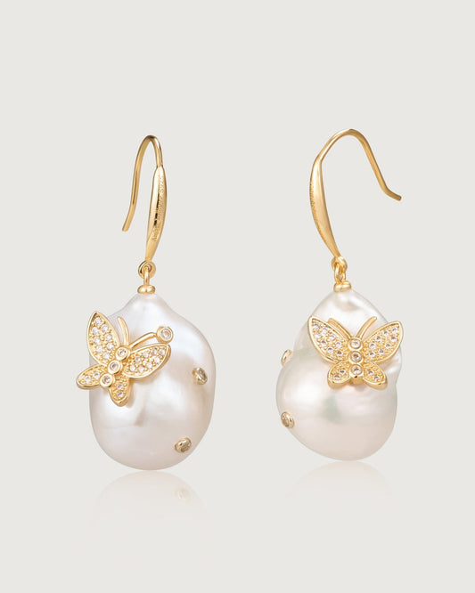 Butterfly Kisses Baroque Pearl Earring - Amber lollipop