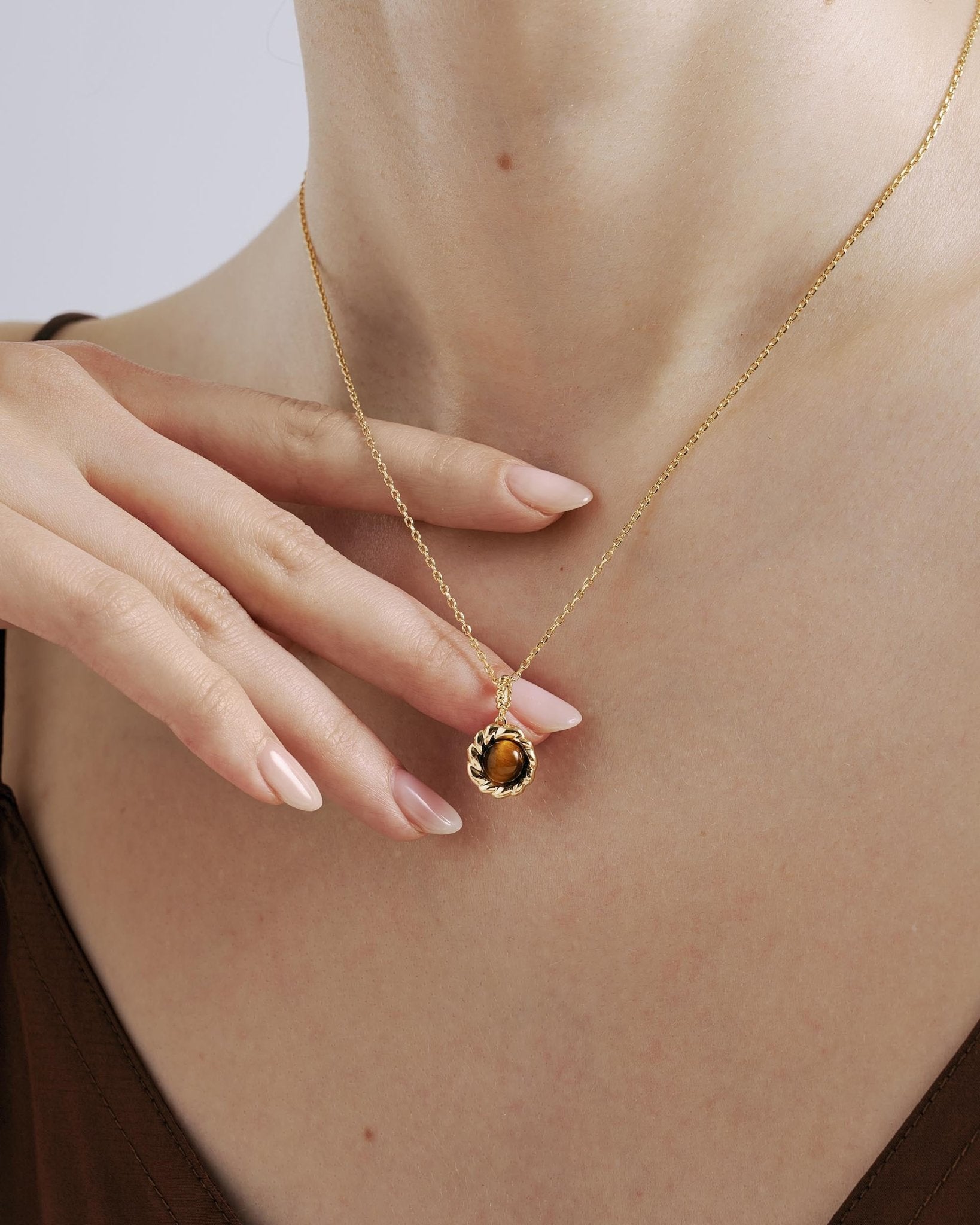 Caramel Coffee Tigerite Necklace - Amber lollipop