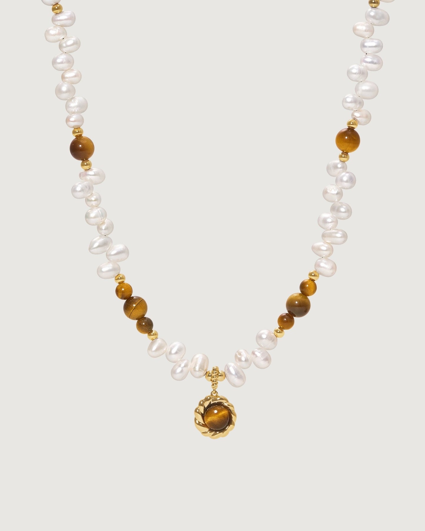 Caramel Coffee Tigerite Pearl Necklace - Amber lollipop