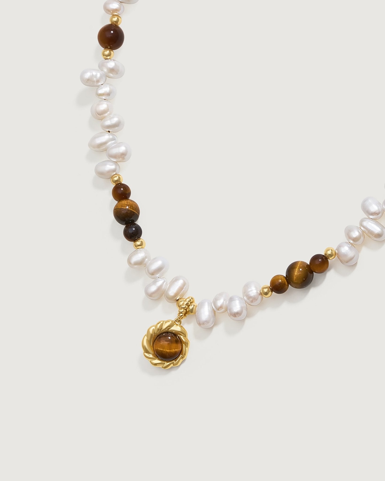 Caramel Coffee Tigerite Pearl Necklace - Amber lollipop