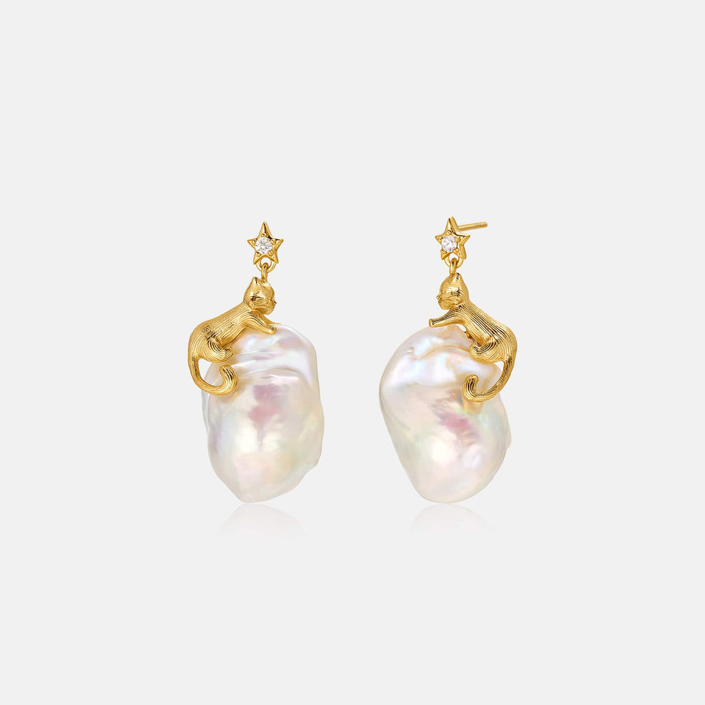 Cat Baroque Pearl Earrings AmberLollipop