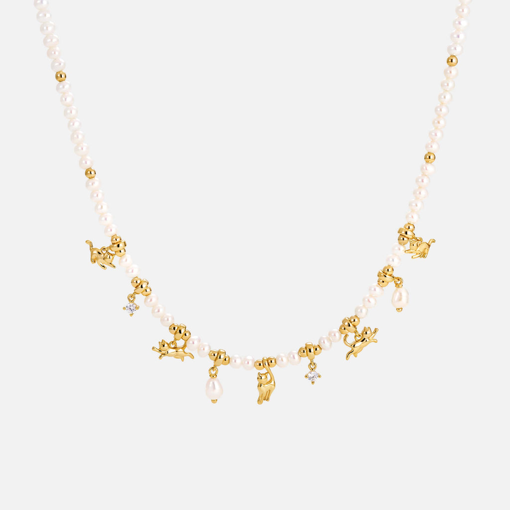 Cat Pearl Beaded Necklace AmberLollipop