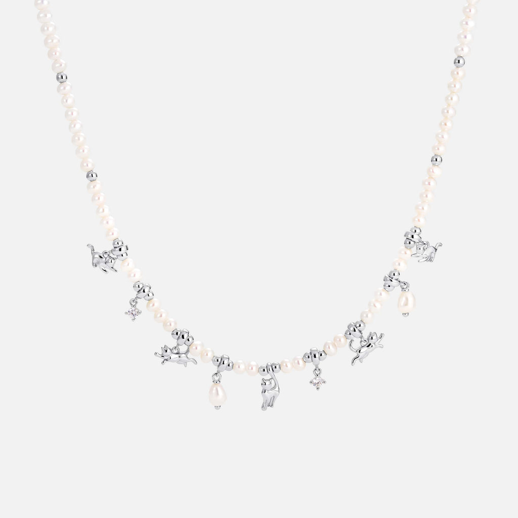 Cat Pearl Beaded Necklace AmberLollipop