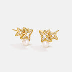 Celestial Double Star Pearl Stud Earrings AmberLollipop