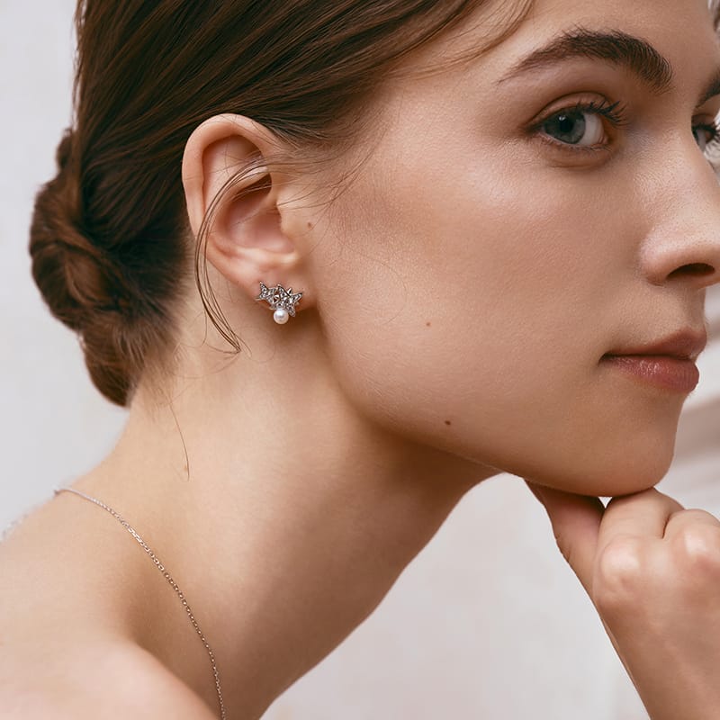 Celestial Double Star Pearl Stud Earrings AmberLollipop