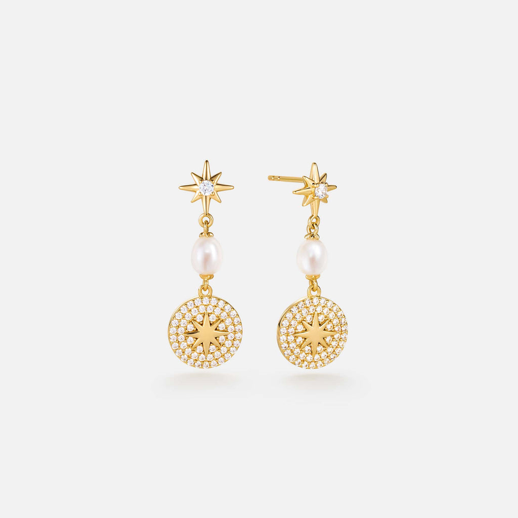 Celestial Star Pearl Drop Earrings AmberLollipop