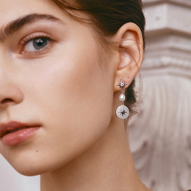 Celestial Star Pearl Drop Earrings AmberLollipop