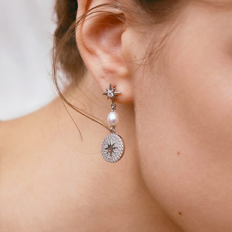 Celestial Star Pearl Drop Earrings AmberLollipop