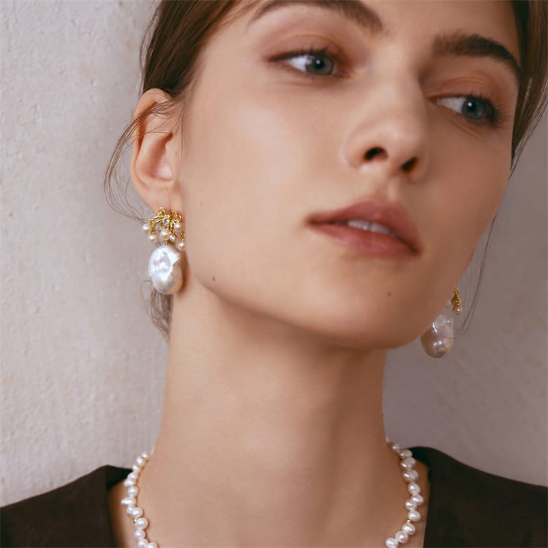 Champagne Moment Baroque Pearl Earrings AmberLollipop