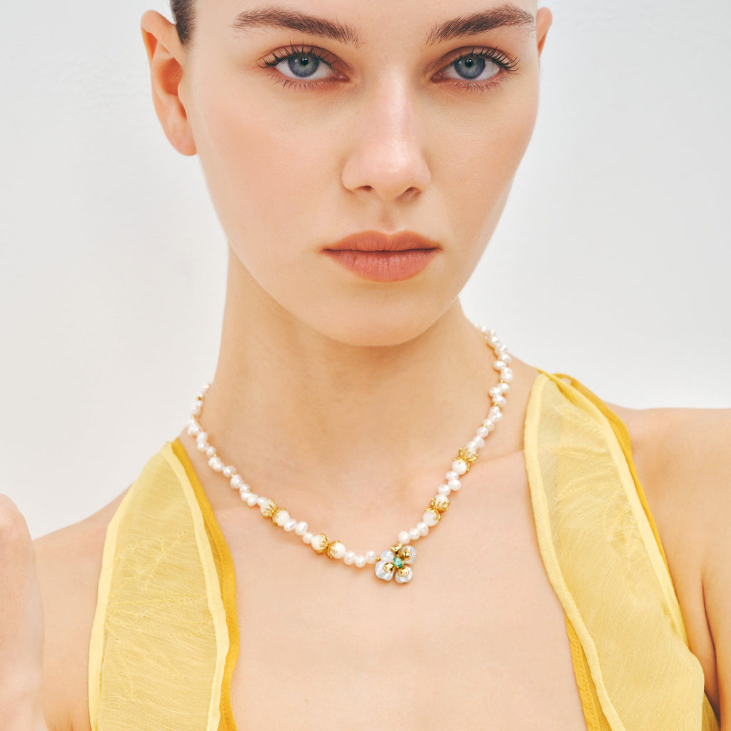 Chloris Pansy Pearl Necklace AmberLollipop
