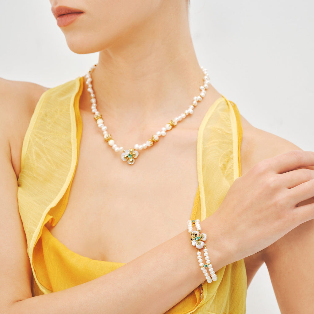 Chloris Pansy Pearl Necklace AmberLollipop