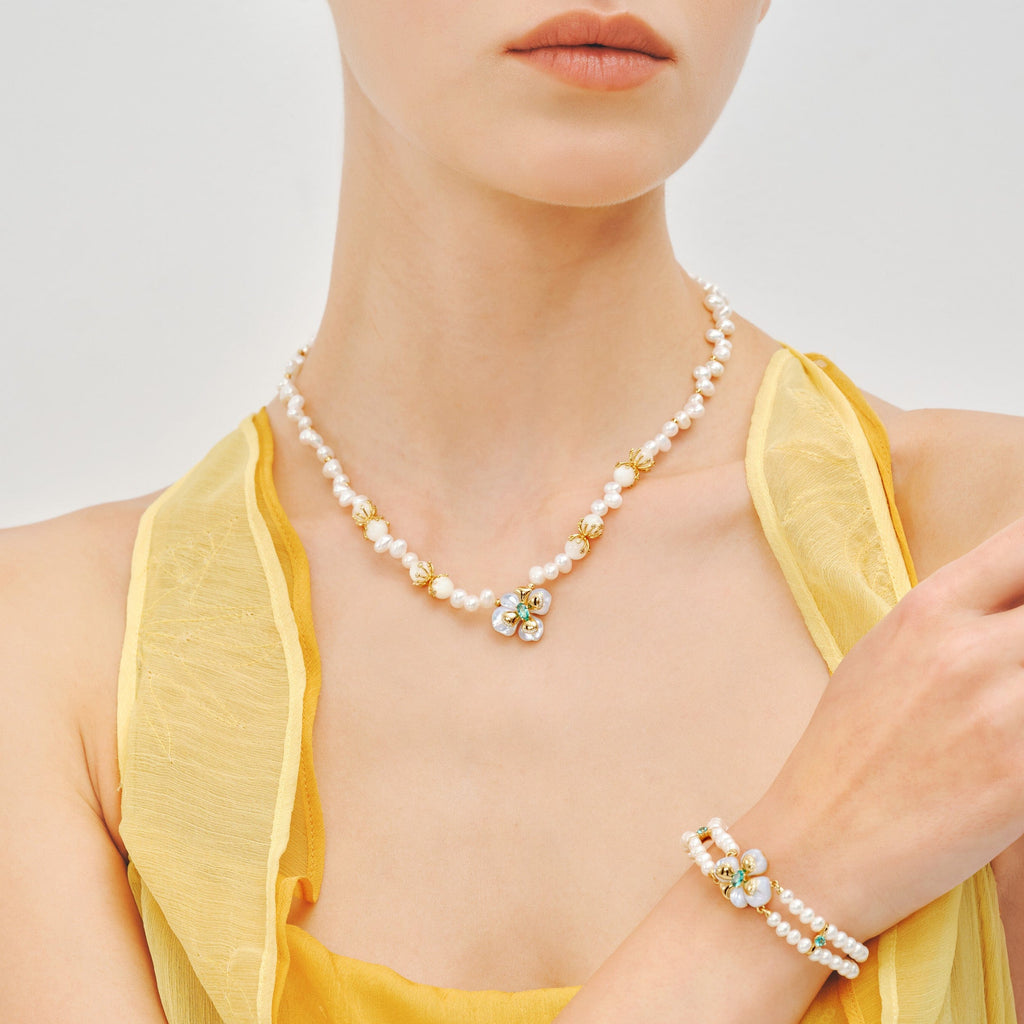 Chloris Pansy Pearl Necklace AmberLollipop