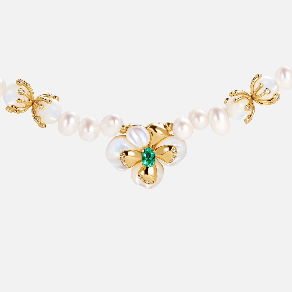 Chloris Pansy Pearl Necklace AmberLollipop