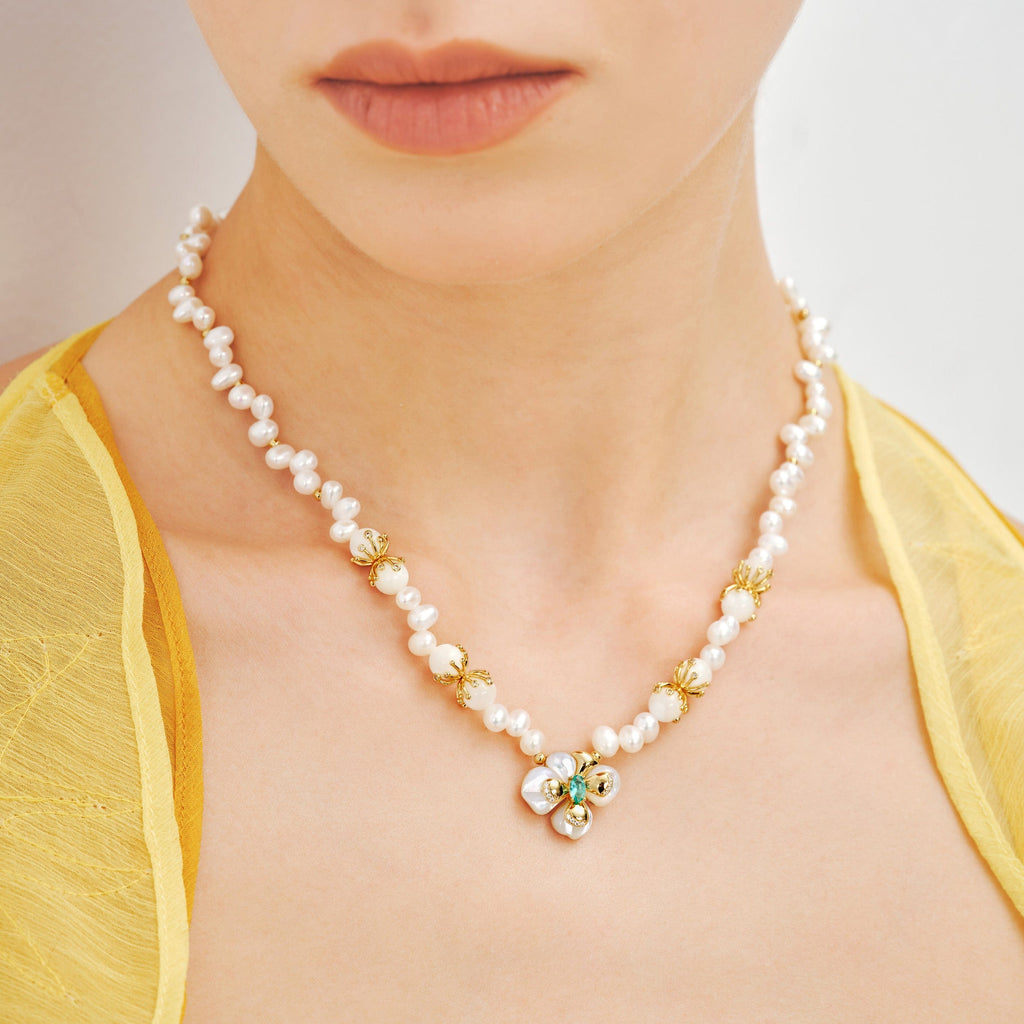 Chloris Pansy Pearl Necklace AmberLollipop