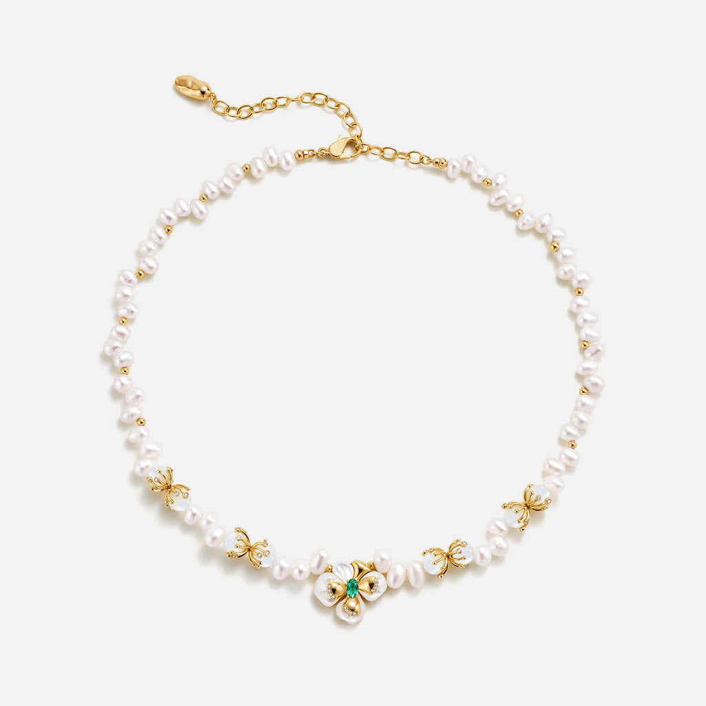 Chloris Pansy Pearl Necklace AmberLollipop