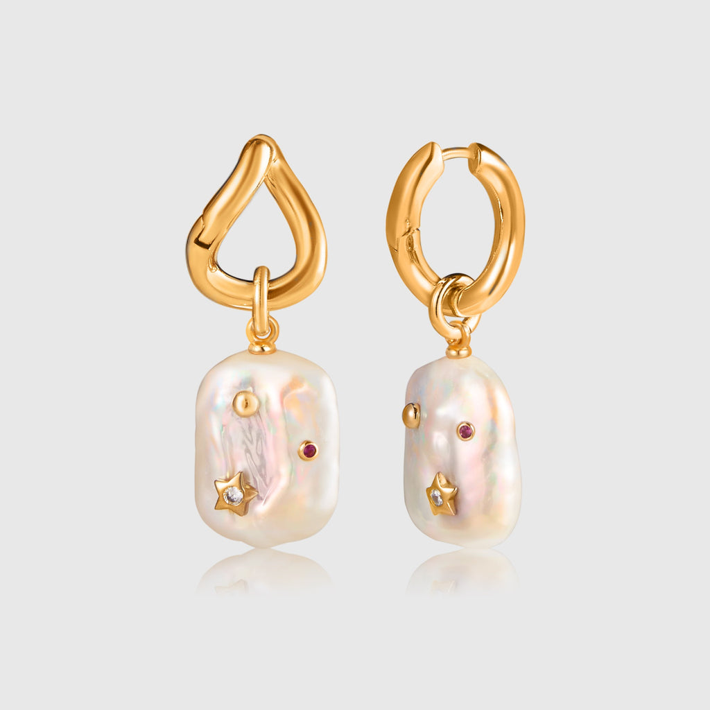 Moon Night Stars Baroque Pearl Earrings