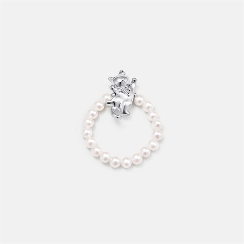 Dancing Cat Pearl Beaded Ring AmberLollipop