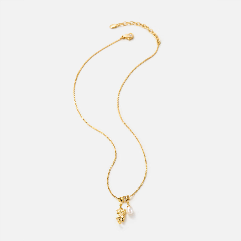 Dancing Cat Pearl Necklace AmberLollipop