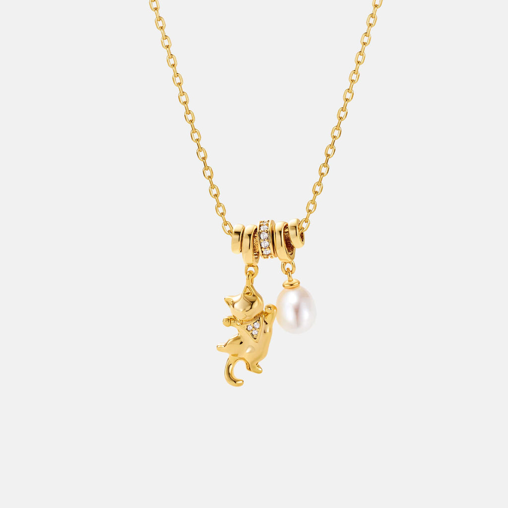 Dancing Cat Pearl Necklace AmberLollipop