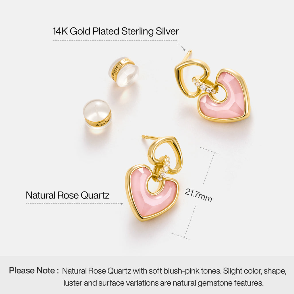 Blush Heart Rose Quartz Drop Earrings