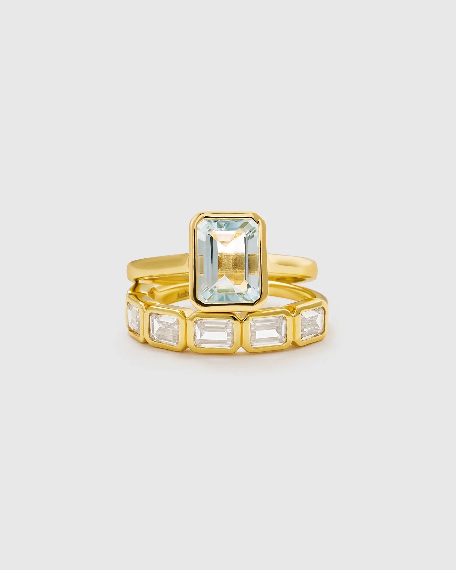 Emerald Cut Aquamarine Ring Set - Amber Lollipop