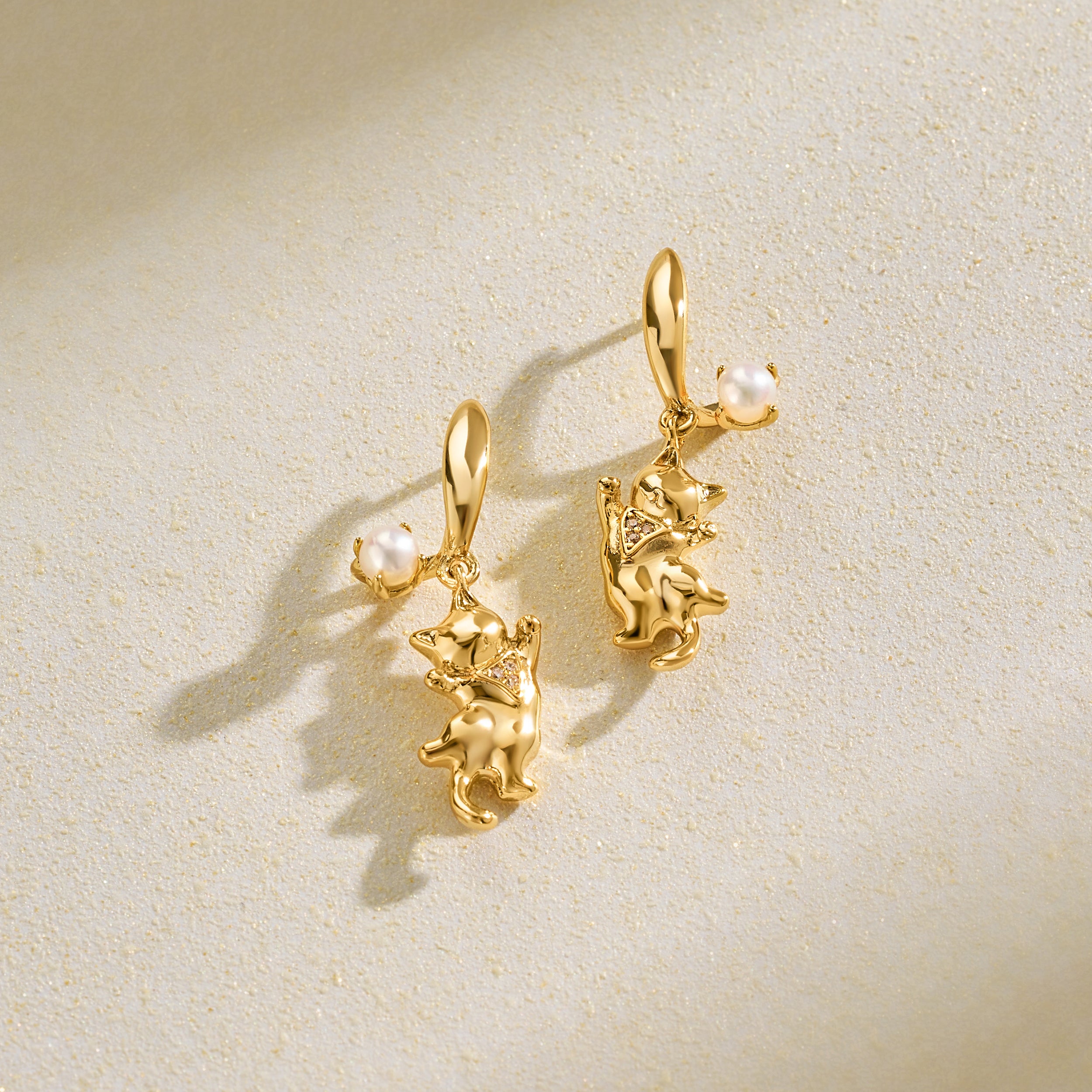 Dancing Cat Pearl Earrings