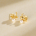 Playful Cat Pearl Earrings
