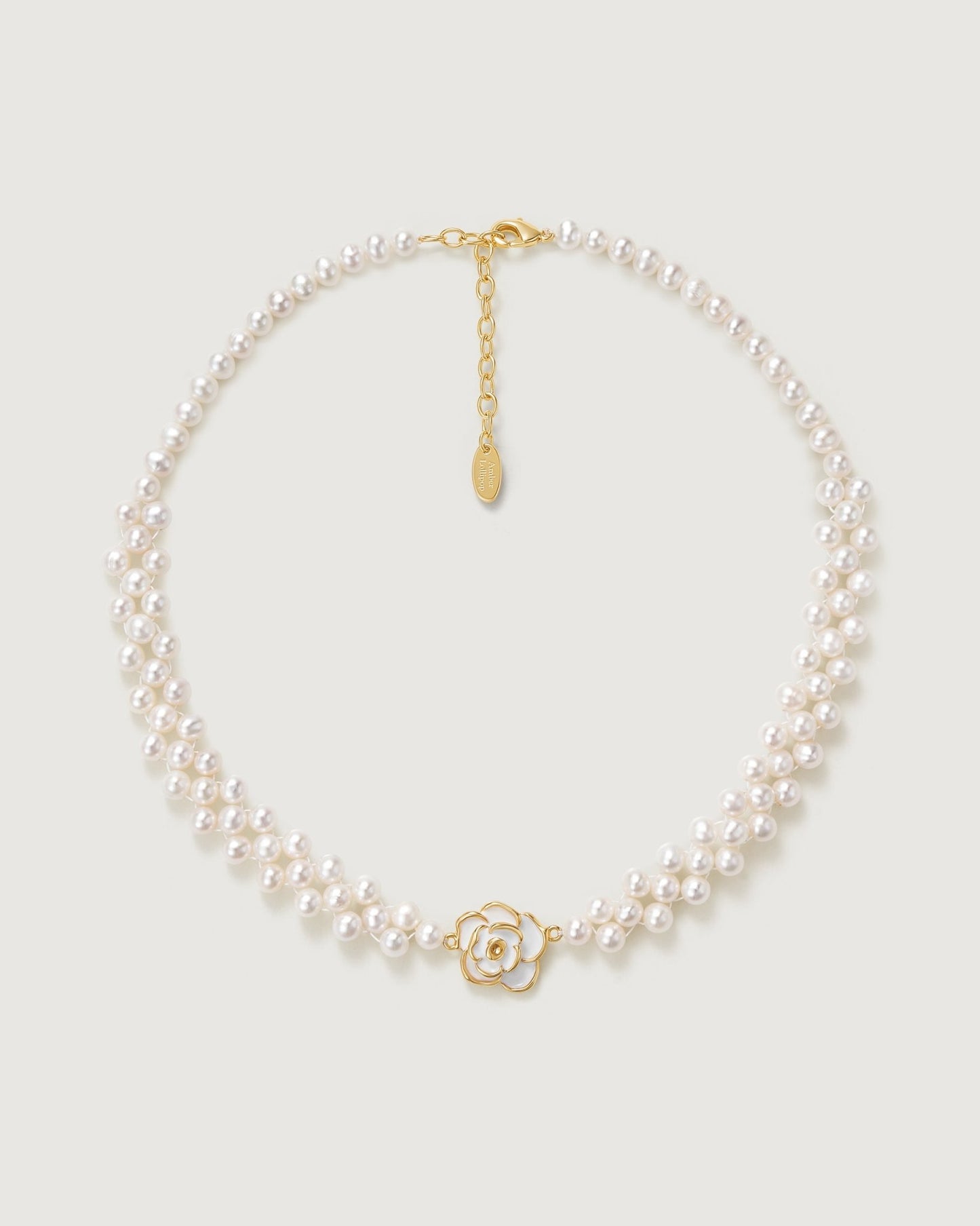 Floriography Camellia Pearl Weaving Necklace - Amber lollipop