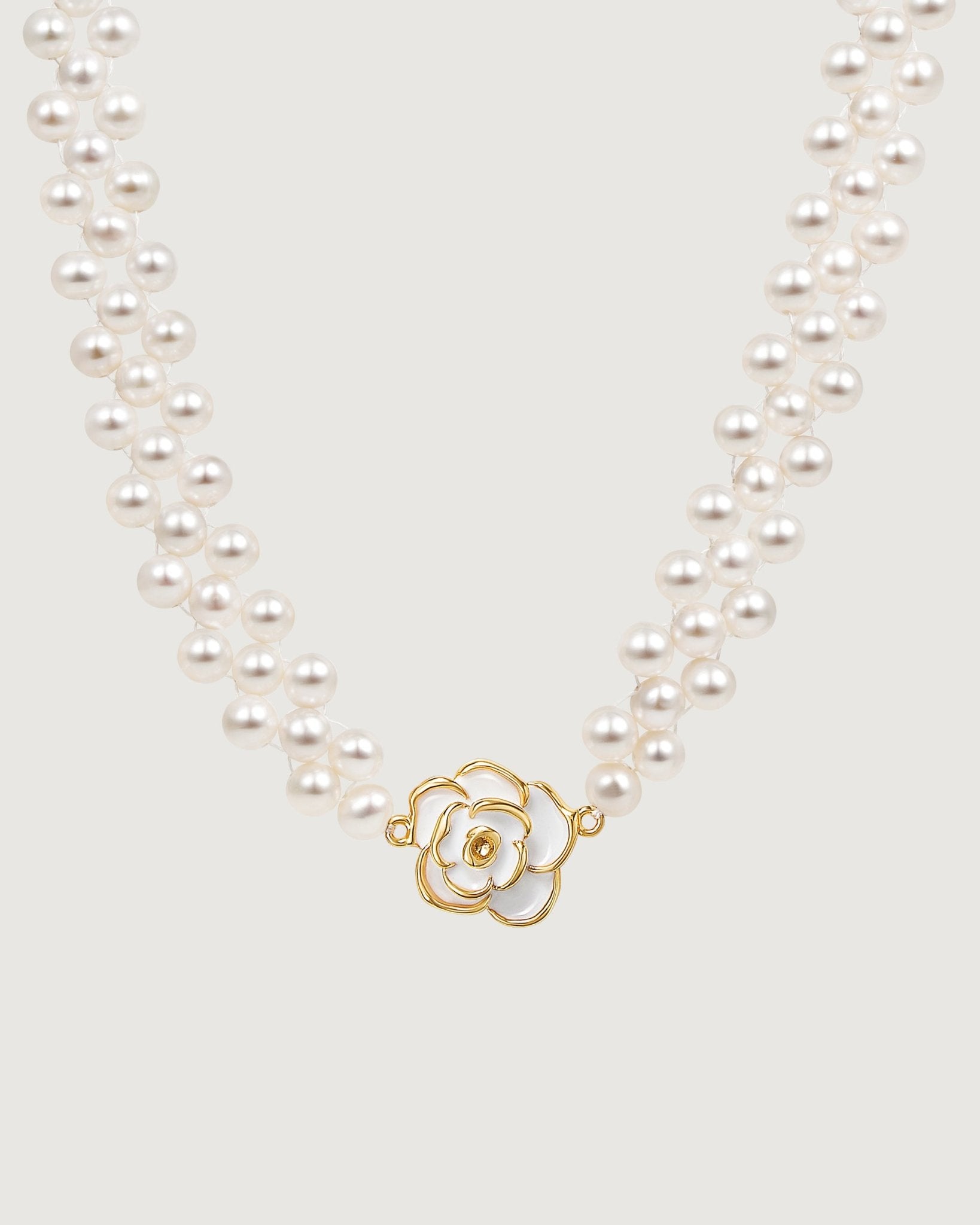 Floriography Camellia Pearl Weaving Necklace - Amber lollipop