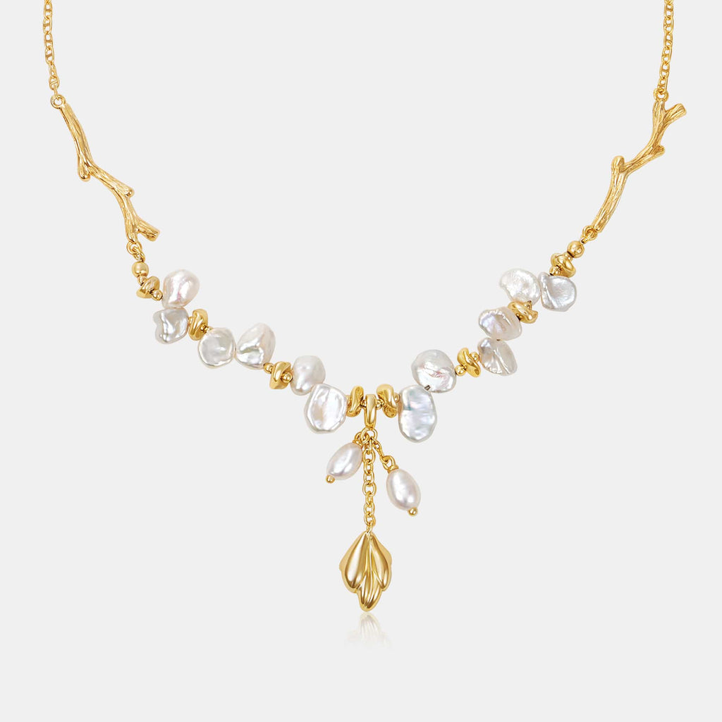 Floriography Keshi Pearl Branch Necklace AmberLollipop