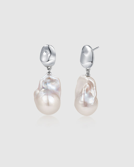 Glimmering Waves Baroque Pearl Earring - Amber lollipop