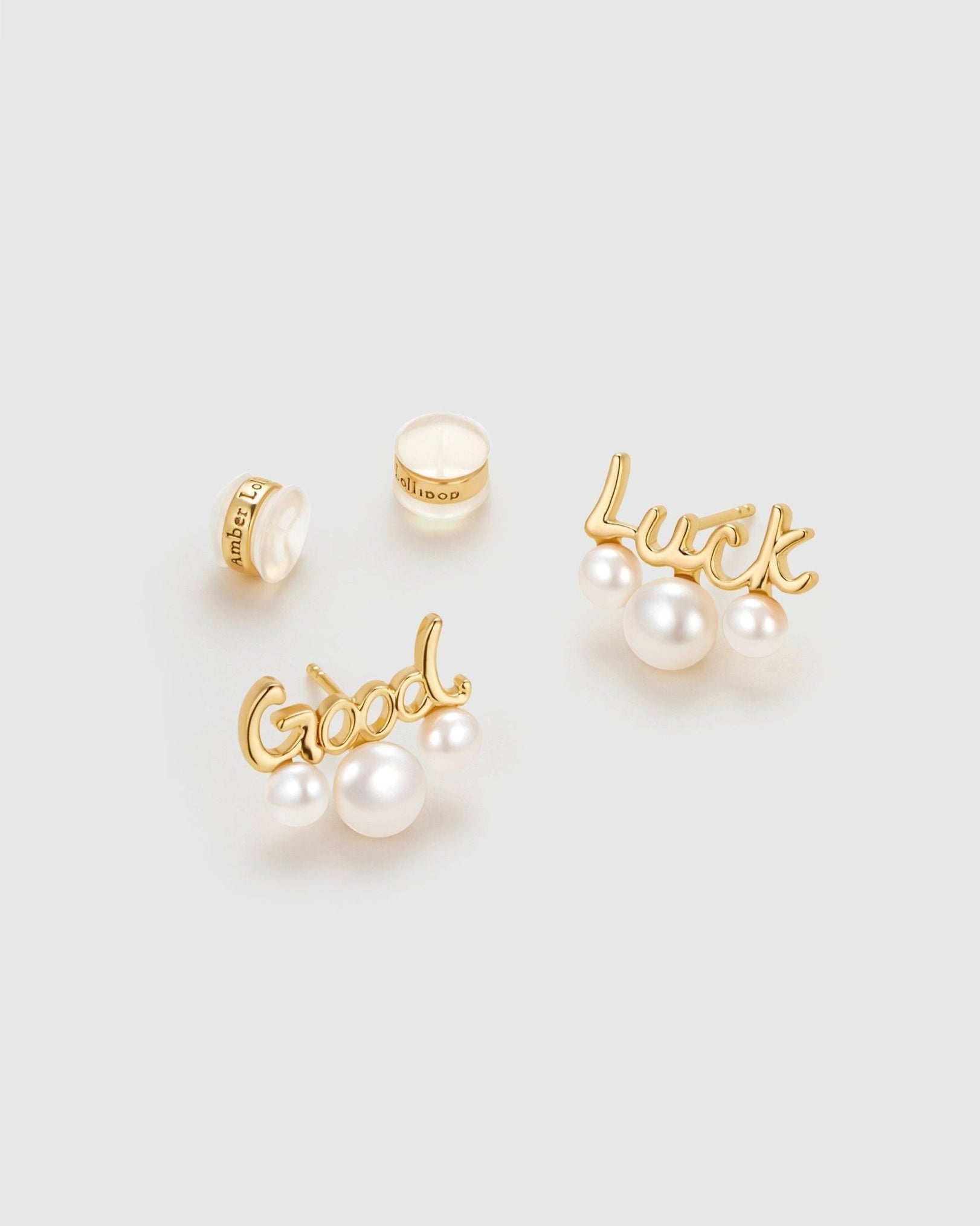 Good Luck Stud Pearl Earrings - Amber lollipop