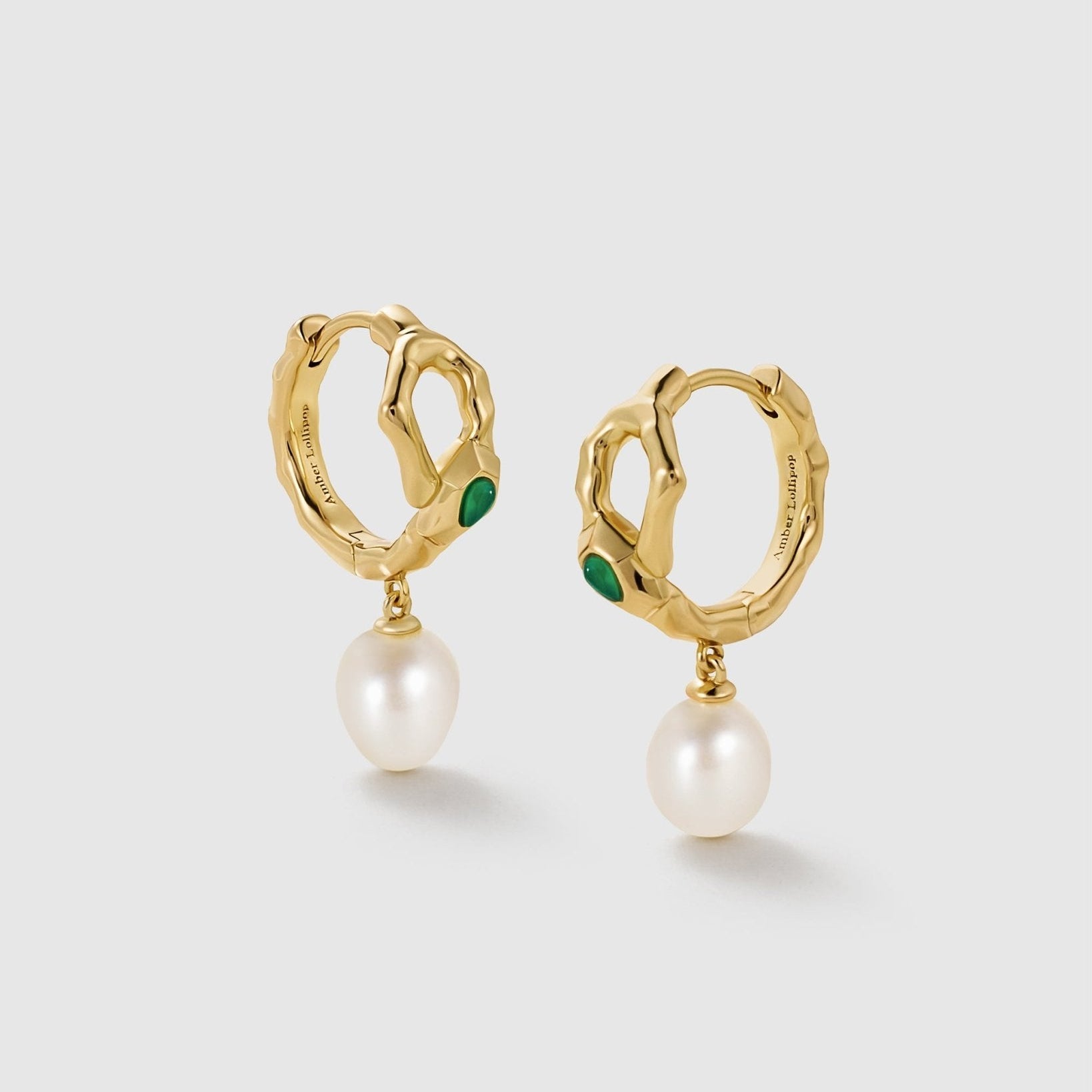 Green Agate Snake Earrings With Pearl Drop - Amber Lollipop