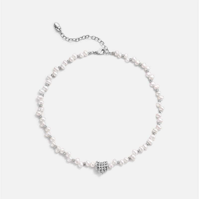 L’Essence Heart Pearl Necklace AmberLollipop