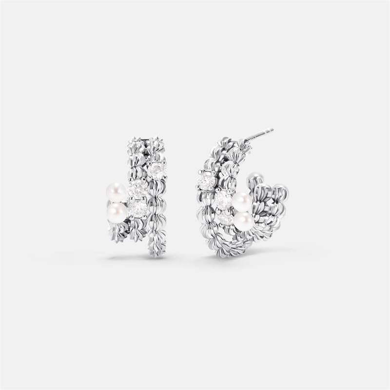 L’Essence Layered Pearl Hoop Earrings AmberLollipop
