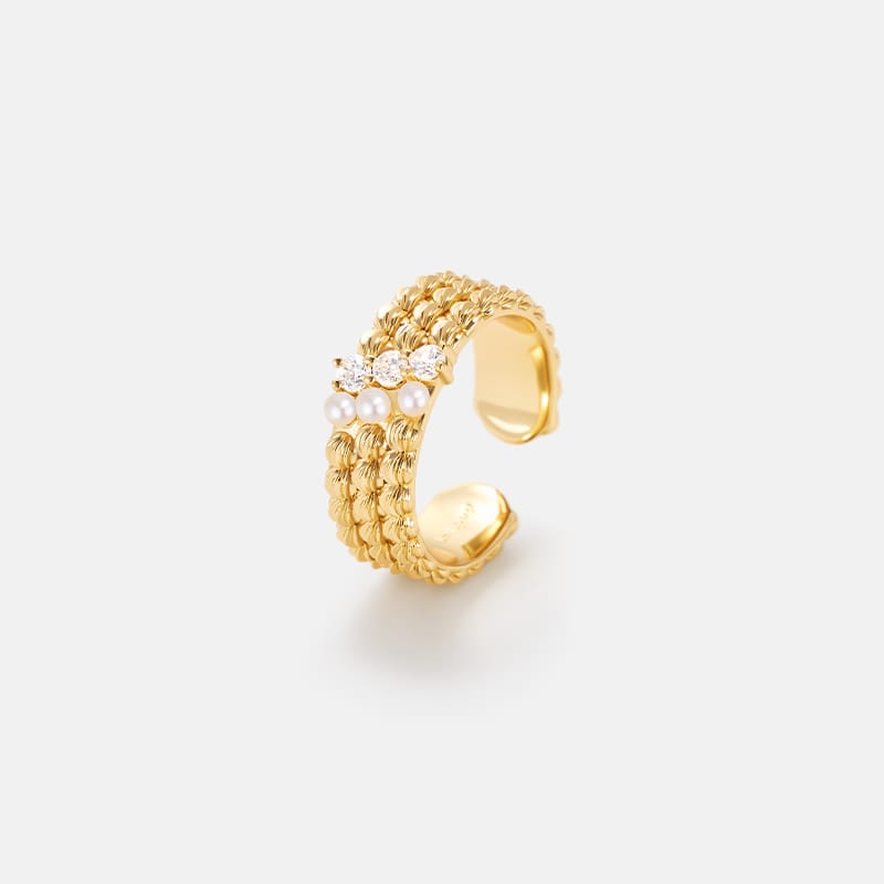 L’Essence Multi-Row Pearl Open Ring AmberLollipop