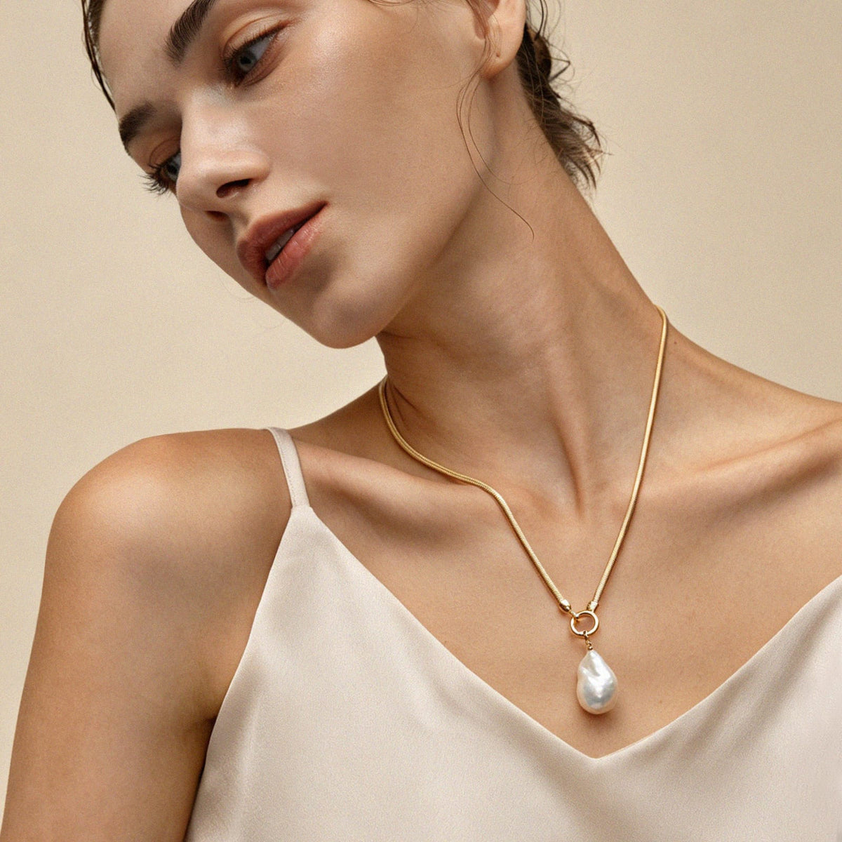 Large Baroque Pearl Pendant Necklace With Gold OT Chain AmberLollipop