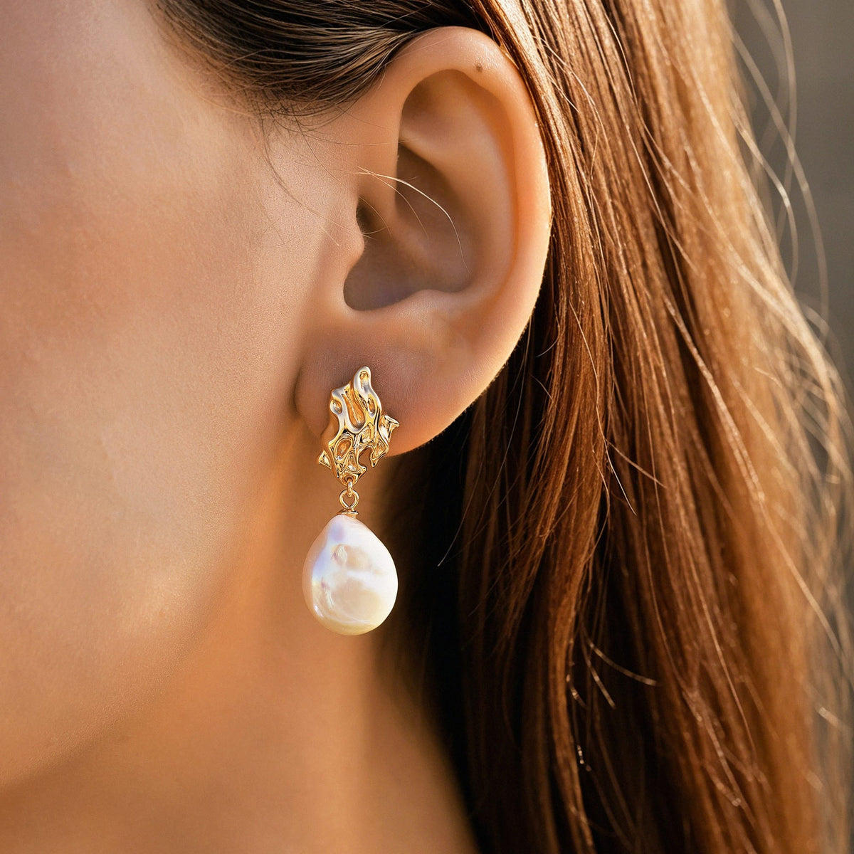 Lava Baroque Button Pearl Earrings AmberLollipop