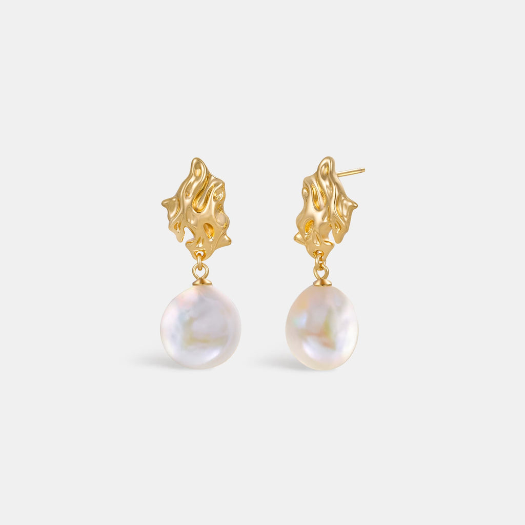 Lava Baroque Button Pearl Earrings AmberLollipop