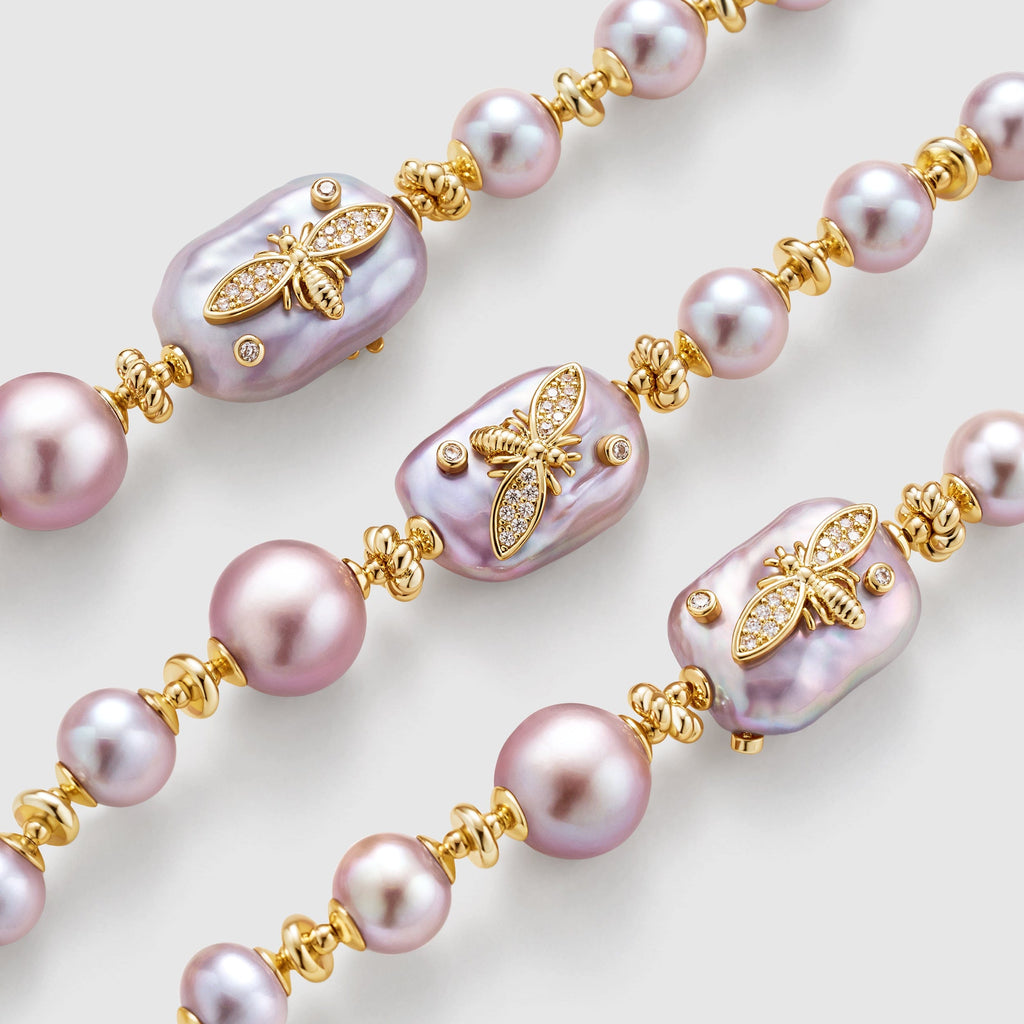 Lavender Baroque Pearl Bee Bracelet AmberLollipop