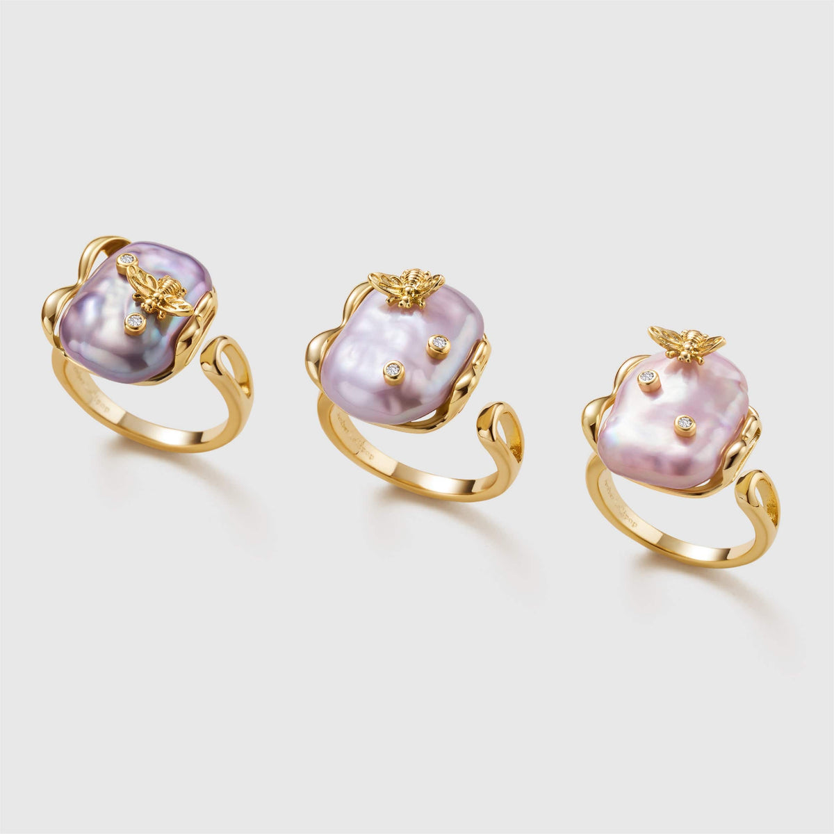 Lavender Baroque Pearl Bee Open Ring AmberLollipop