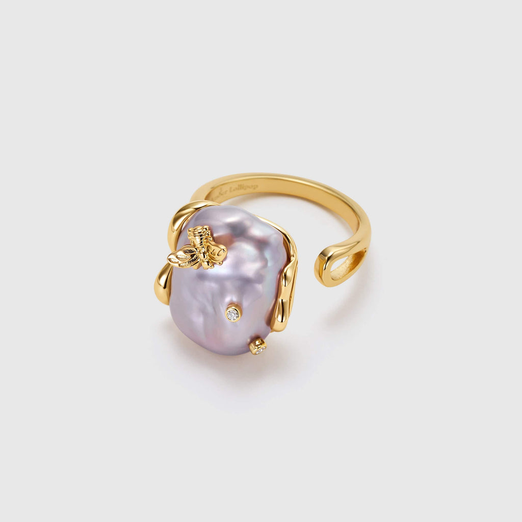 Lavender Baroque Pearl Bee Open Ring AmberLollipop